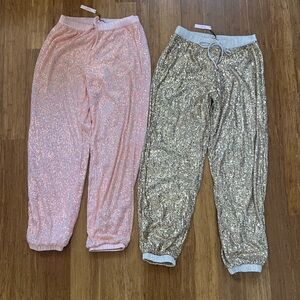 2 New Victoria's Secret Pink  and Gold  Sequin Joggers Pants Sz S